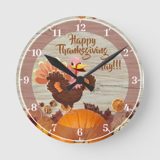 Happy Thanksgiving Day Acrylic Wall Clock Runde Wanduhr (Vorderseite)