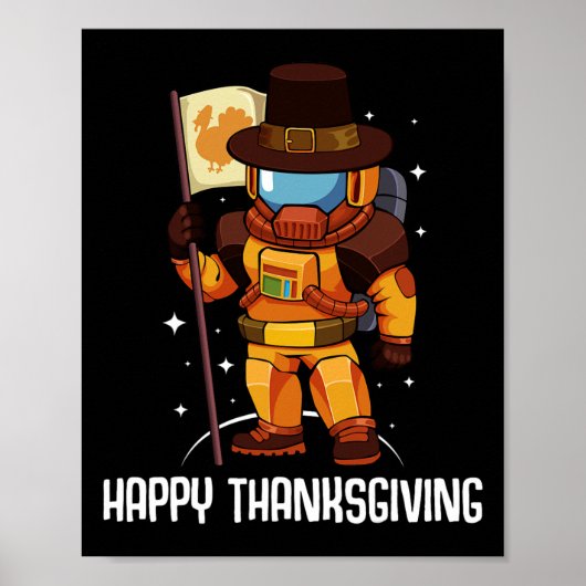 Happy Thanksgiving Day Astronaut Türkei Flag Fall Poster (Vorne)