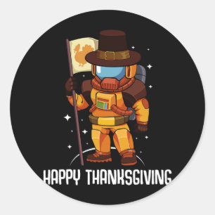 Happy Thanksgiving Day Astronaut Türkei Flag Fall Runder Aufkleber