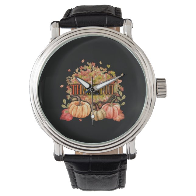 Happy Thanksgiving Day Autumn Fall Maple Leaves Armbanduhr (Vorderseite)