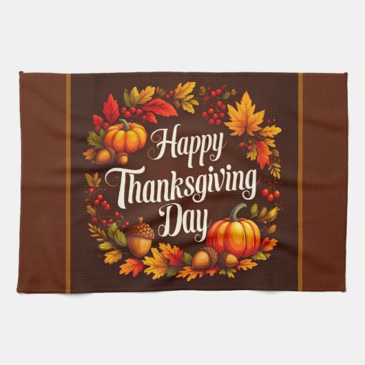 Happy Thanksgiving Day Brown Kitchen Handtuch (Horizontal)