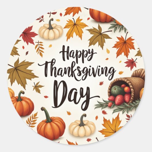 Happy Thanksgiving Day Classic Round Stickers (Vorderseite)