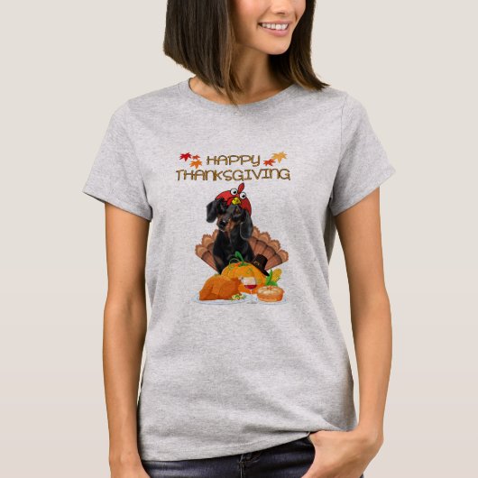 Happy Thanksgiving Day Dackel Geschenk Hund Funny T-Shirt (Vorderseite)