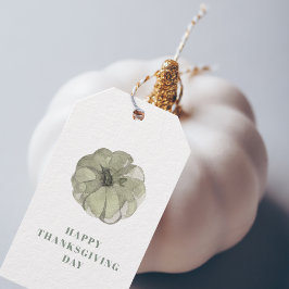 Happy Thanksgiving Day | Grüner Kürbis Geschenkanhänger