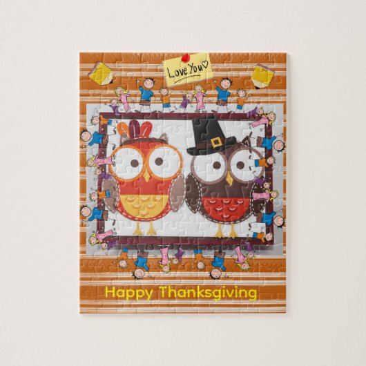 Happy Thanksgiving Day Jigsaw Puzzle Owls (Vertikal)