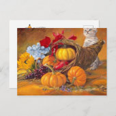 Happy Thanksgiving-Day Kürbis mit Katze Postkarte (Vorne/Hinten)
