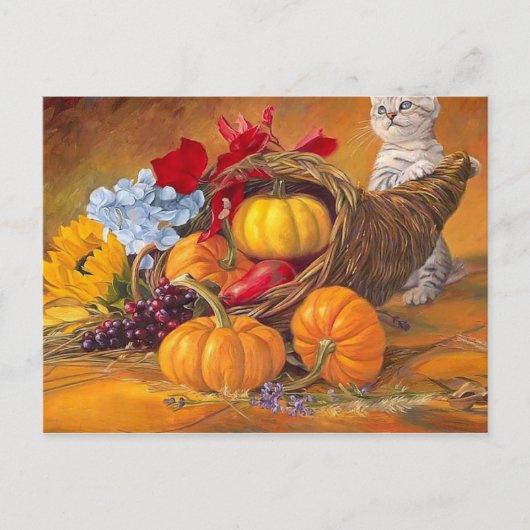 Happy Thanksgiving-Day Kürbis mit Katze Postkarte (Vorderseite)