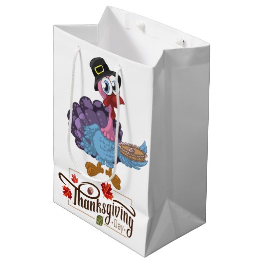 Happy Thanksgiving Day Mittlere Geschenktüte (Vorderseite Schrägansicht)