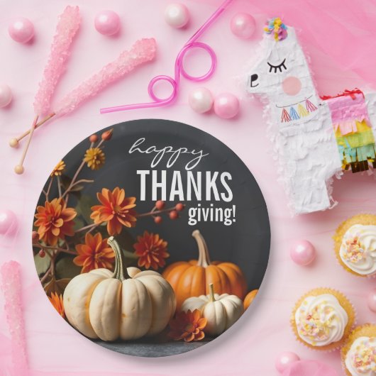 Happy Thanksgiving Day Pumpkin-Blume Pappteller (Party)