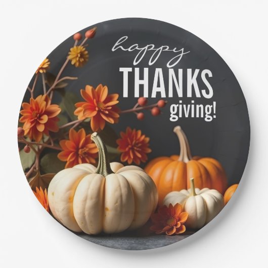 Happy Thanksgiving Day Pumpkin-Blume Pappteller (Vorderseite)