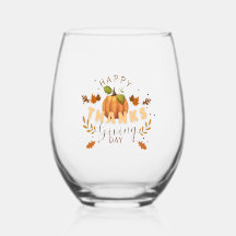Happy Thanksgiving Day Pumpkin stilechtes Weinglas