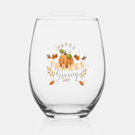 Happy Thanksgiving Day Pumpkin stilechtes Weinglas Ohne Stiel
