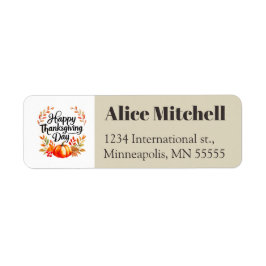 Happy Thanksgiving Day Return Address Label