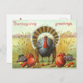 Happy Thanksgiving-Day Truthahn mit Kürbis Postkarte (Vorne/Hinten)