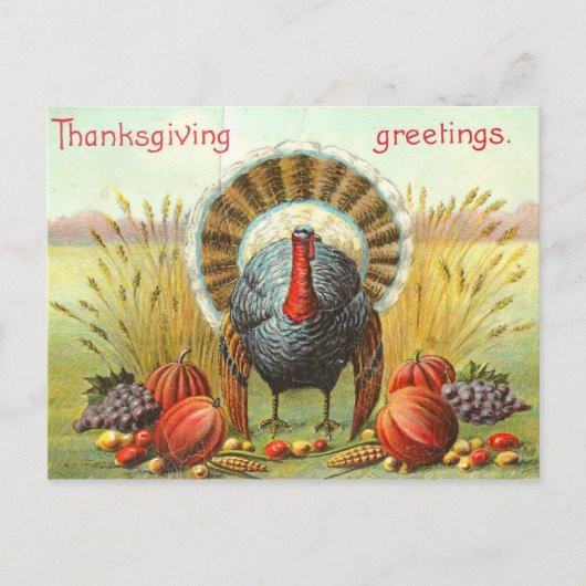 Happy Thanksgiving-Day Truthahn mit Kürbis Postkarte (Vorderseite)