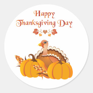 Happy Thanksgiving Day Türkei mit Pumpkins Runder Aufkleber