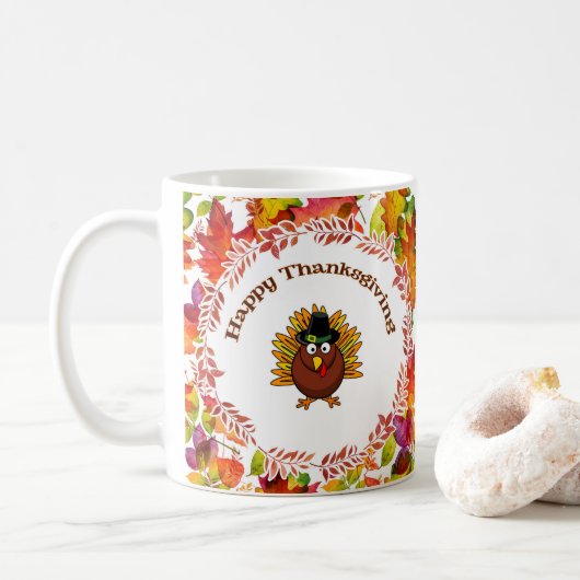 Happy Thanksgiving Die Türkei umgab Herbstlaube Kaffeetasse (Mit Donut)