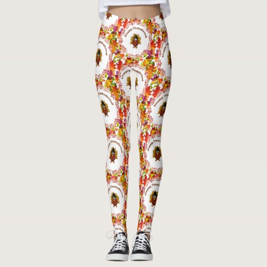 Happy Thanksgiving Die Türkei umgab Herbstlaube Leggings (Vorderseite)