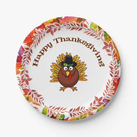Happy Thanksgiving Die Türkei umgab Herbstlaube Pappteller (Vorderseite)