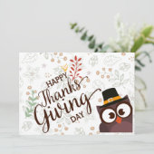 Happy Thanksgiving Dinner niedliche Eule Einladung (Stehend Vorderseite)