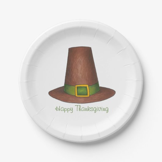 Happy Thanksgiving Dinner Pilgrim Puritan Hat Pappteller (Vorderseite)