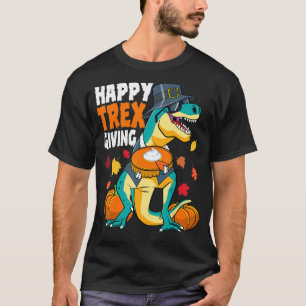 Happy Thanksgiving Dinosaur Boys T Rex Pumpkin Pie T-Shirt