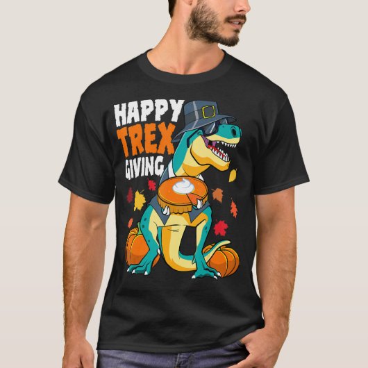 Happy Thanksgiving Dinosaur Boys T Rex Pumpkin Pie T-Shirt (Vorderseite)