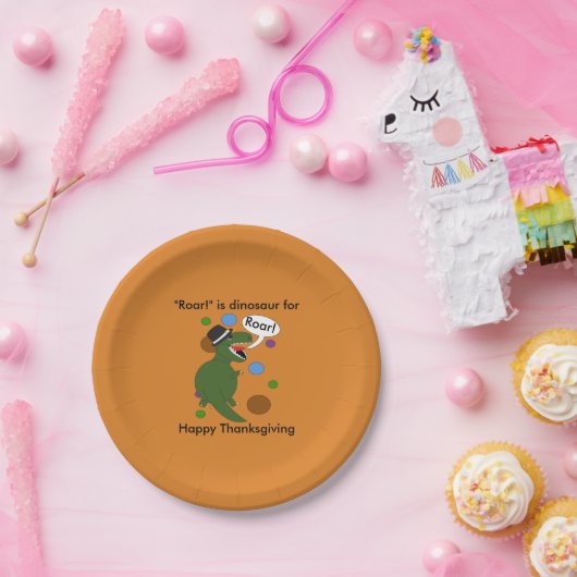 Happy Thanksgiving Dinosaur Roar Funny Personalize Pappteller (Party)