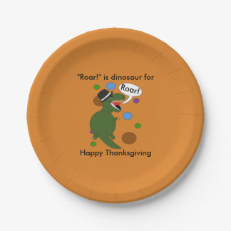 Happy Thanksgiving Dinosaur Roar Funny Personalize Pappteller