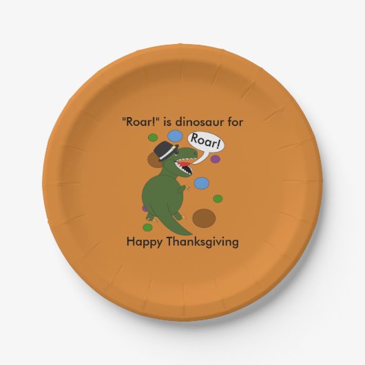 Happy Thanksgiving Dinosaur Roar Funny Personalize Pappteller (Vorderseite)