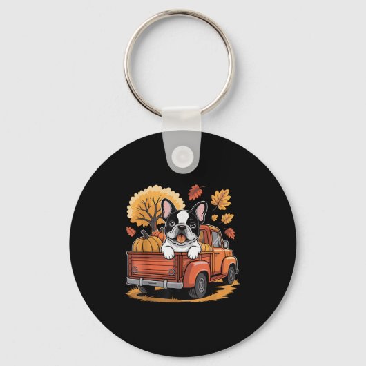 Happy Thanksgiving Dog Lovers French Bulldog Pumpk Schlüsselanhänger (Vorderseite)