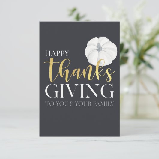 "Happy Thanksgiving" dunkelblau, silbergrau Dankeskarte (Stehend Vorderseite)