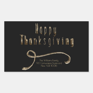 Happy Thanksgiving Elegante Black Gold Typografie Rechteckiger Aufkleber