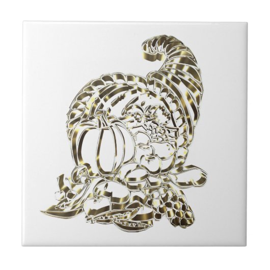 Happy Thanksgiving Elegante Golden Cornucopia Fliese (Vorderseite)