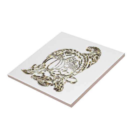 Happy Thanksgiving Elegante Golden Cornucopia Fliese (Seite)