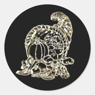 Happy Thanksgiving Elegante Golden Cornucopia Runder Aufkleber