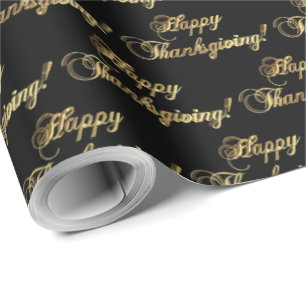 Happy Thanksgiving Elegante Imitate Goldene Fossil Geschenkpapier