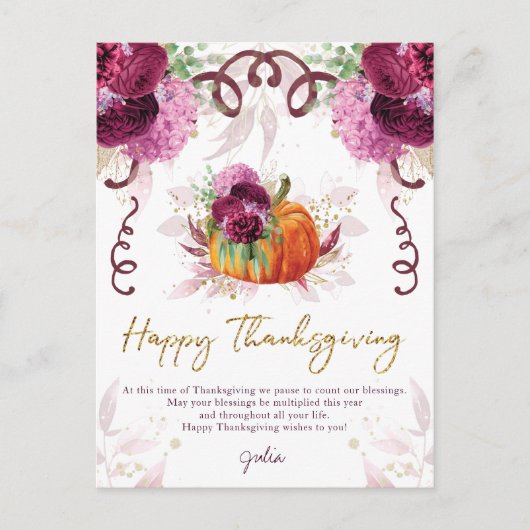 Happy Thanksgiving Eleganter Herbst Burgund Postkarte (Vorderseite)