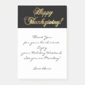 Happy Thanksgiving Eleganter Schwarz-Gold-Text Post-it Klebezettel (Vorderseite)