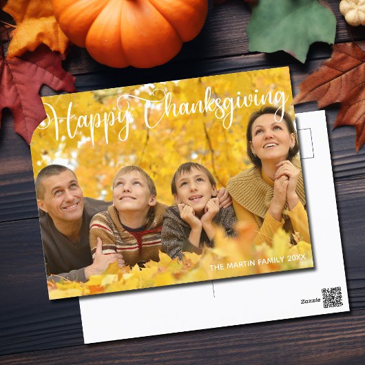 Happy Thanksgiving Elegantes White Script Foto Postkarte