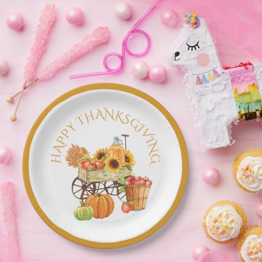 Happy Thanksgiving Ernte Blume und produzieren Pappteller (Party)