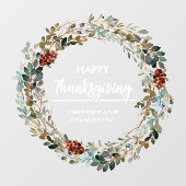 Happy Thanksgiving Evergreen Eucalyptus Floral Fensteraufkleber (Blatt)