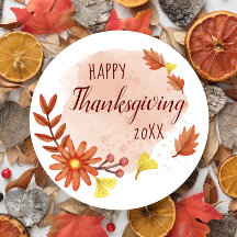 Happy Thanksgiving Fall Classic Round Sticker
