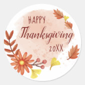 Happy Thanksgiving Fall Classic Round Sticker (Vorderseite)