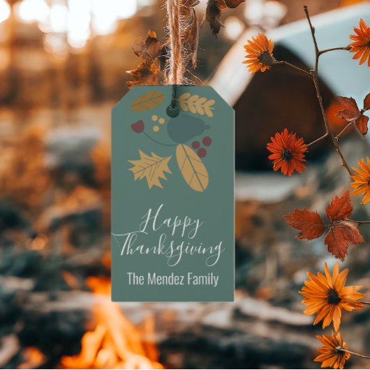 Happy Thanksgiving Fall Folk Greenery Brown Geschenkanhänger