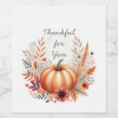 Happy Thanksgiving Fall Harvest Boho Pumpkin Weinetikett (Einzelnes Label)