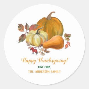 Happy Thanksgiving Fall Harvest Pumpkins Foliage Runder Aufkleber