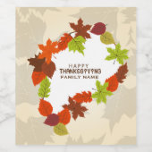 Happy Thanksgiving Fall Leafs Rahmen Weinetikett (Einzelnes Label)
