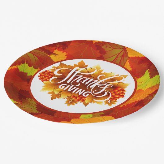 Happy Thanksgiving Fall Paper Plate Pappteller (Schrägansicht)