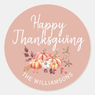 Happy Thanksgiving Fall Pumpkin Dusty Pink Runder Aufkleber